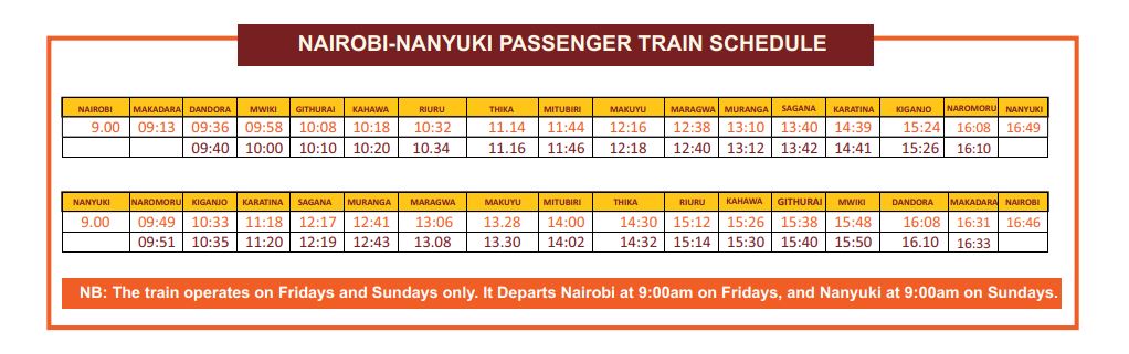 Nairobi-to-Nanyuki-Train-timetable